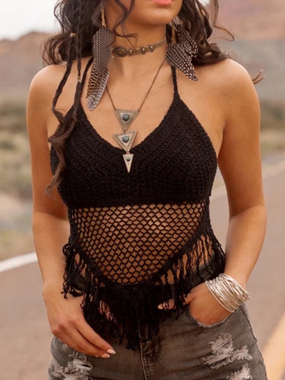 Joyfolie black crochet top